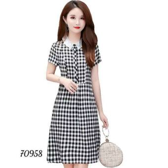 ĐẦM SUÔNG NỮ SỌC CARO PHỐI CỔ SƠ MI PHONG CÁCH CÔNG SỞ LỊCH THIỆP CÓ ĐỦ SIZE S M L XL XXL TRANG NEMO