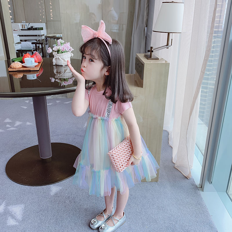 Đầm Xòe Lười Cầu Vồng Bé Gái (2 Màu) N00521