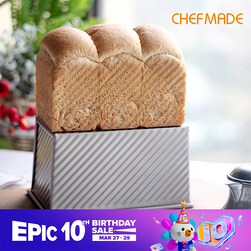 CHEFMADE Toast Mold Baking Tool Toast Box Sliding Cover Corrugated Toast