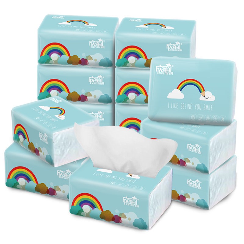 Combo 10 gói giấy ăn cầu vồng Xinmier hàng chuẩn 300 tờ-Khăn giấy chính hãng, khăn giấy cầu vồng Xinmier siêu dai mềm mịn