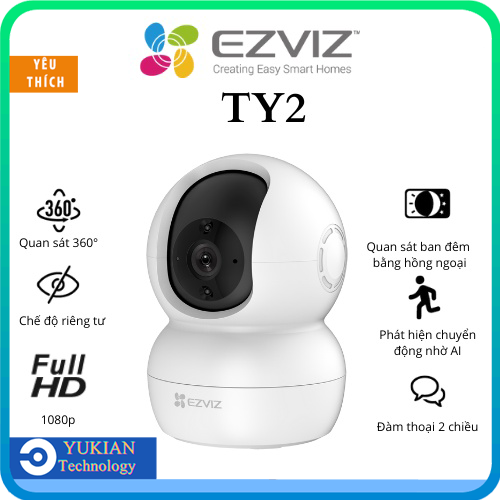 Camera WI-FI Không Dây EZVIZ TY2 TY1 1080p FHD Trong Nhà, Quay Quét 360 Độ, Quan Sát Ban Đêm Bằng Hồng Ngoại IR, Đàm Thoại 2 Chiều, Theo Dõi Chuyển Động Thông Minh