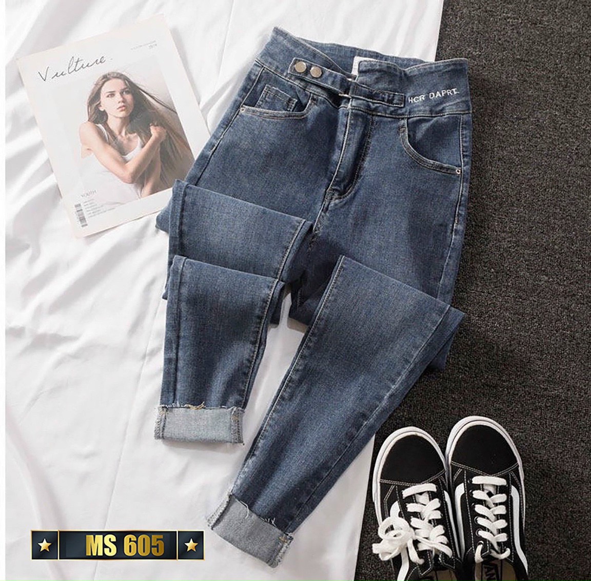 Quần jean nữ lưng cao, quần jean nữ , demin lưng siêu cao , co giãn mẫu mới siêu hot ms 605