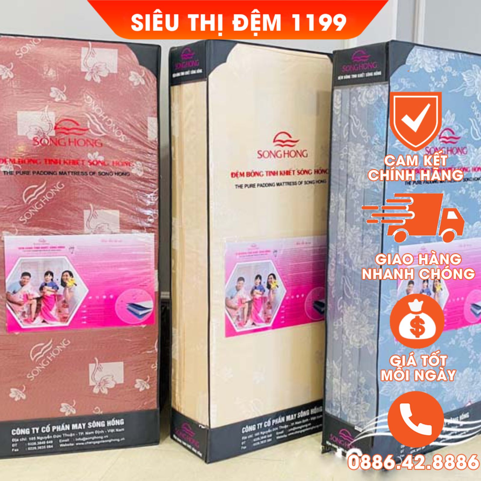 Đệm Sông Hồng Chính Hãng Cao Cấp Siêu Thị Đệm 1199, Đệm Bông Tinh Khiết Sông Hồng Giao Màu Ngẫu Nhiên