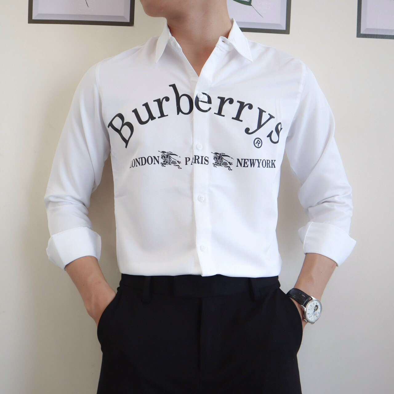 Áo sơ mi lụa 3d burberrys cao cấp sành điệu phù hợp mọi lứa tuổi