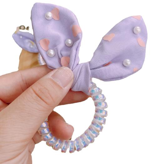 Dây buộc tóc lò xo gắn nơ, dây cột tóc tai thỏ xinh xắn dành cho phái nữ