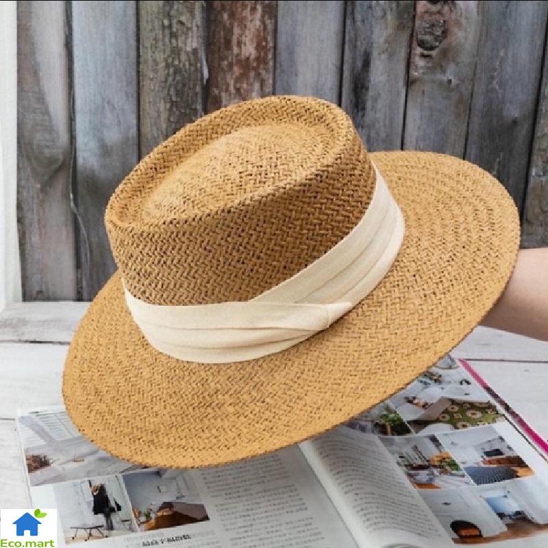 Mũ cói siêu hót hè 2022 mũ đi biển panama nón cói gaucho vintage siêu hot viền trắng ecomart eco40