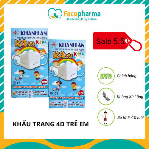 Khẩu Trang Cho Bé KF94 4D Mask Khánh An KA99 hộp 30 cái kháng khuẩn chống