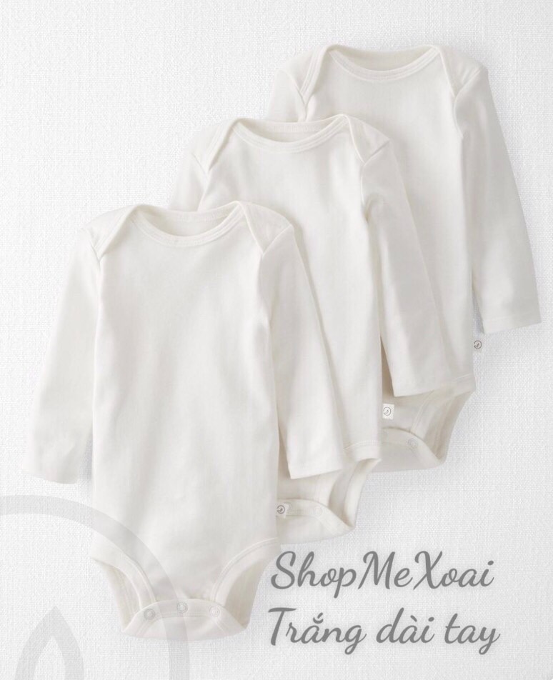 Body chip dài tay trắng trơn carter xuất dư cho bé size 0m-24m