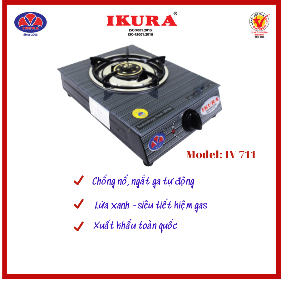 Bếp gas đơn ikura - iv 711 mặt kính cường lực
