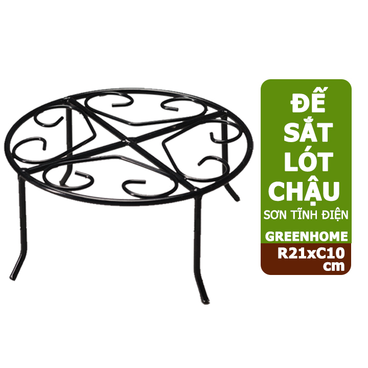 Đế lót chậu cây bằng sắt, R21xC10cm, sơn tĩnh điện, màu đen, uốn mỹ nghệ, bền, đẹp