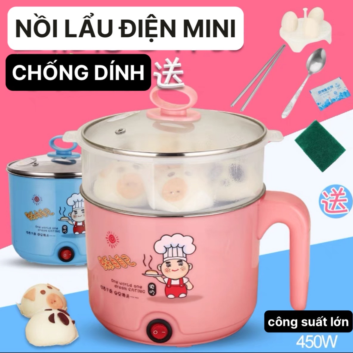 [MIỄN PHÍ VẬN CHUYỂN] CA NẤU MÌ KIÊM NỒI LẨU MINI CÓ TẶNG KÈM XỬNG HẤP - NỒI LẨU ĐIỆN MINI THIẾT KẾ SANG TRỌNG CHUẨN HÀNG XUẤT NHẬT - CHỐNG DÍNH KHÔNG GỈ CAO CẤP