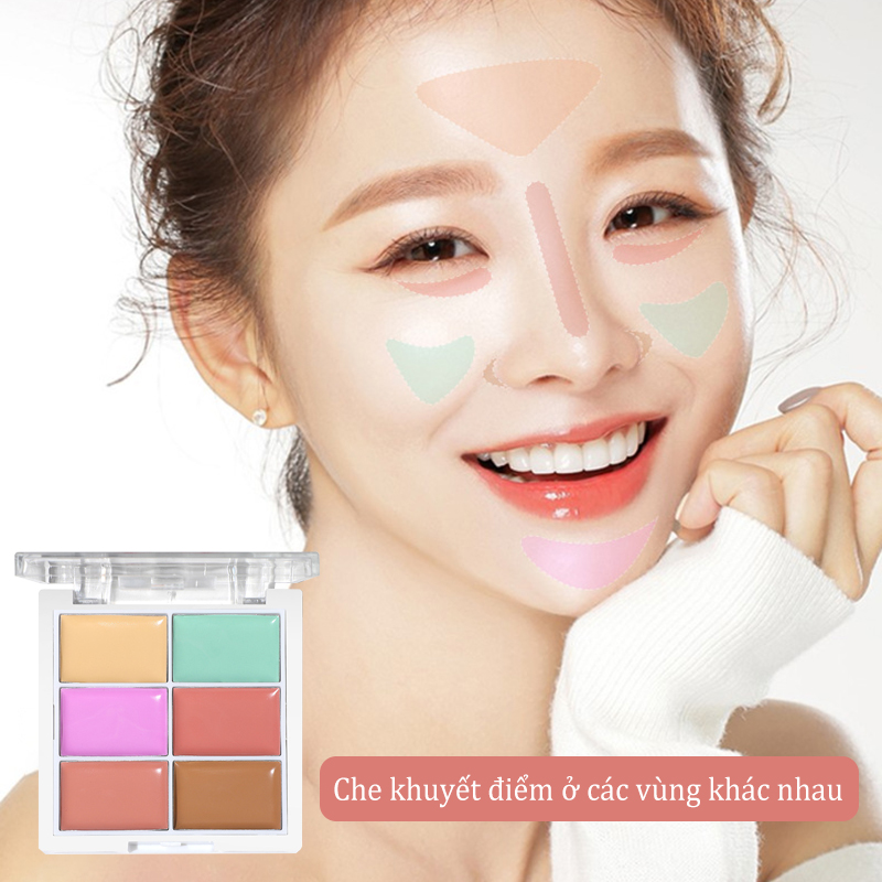 KISS BEAUTY 6 Màu Kem Che Khuyết Điểm Quầng Thâm Che Mụn，Kem che khuyết điểm đa chức năng (KB-ZX02)