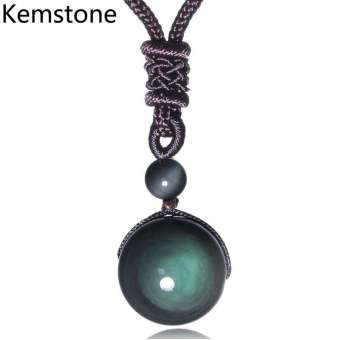 Kemstone Thời Trang Mắt Cầu Vồng Obsidian Đá Sáng Tạo Mặt Dây Chuyền Đính Cườm Dây Đen Vòng Đeo Cổ Có Thể Điều Chỉnh Độ Dài Cho Phụ Nữ Đàn Ông Trang Sức Quà Tặng