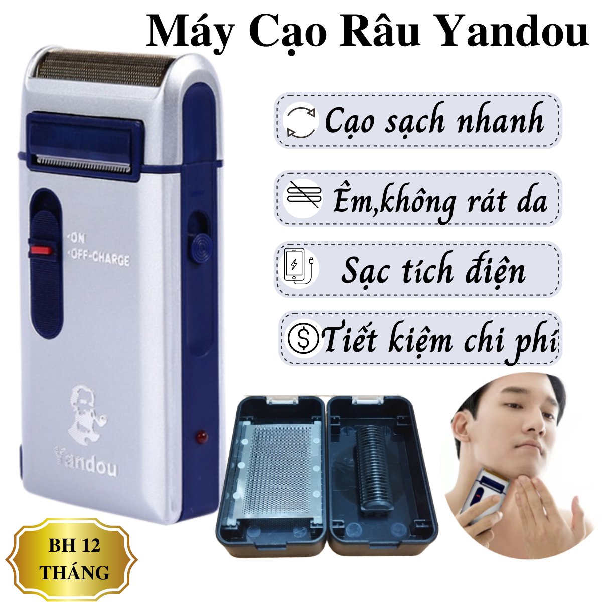 Combo Máy Cạo Râu Khô Yandou SC W301U+Bộ Màng Lưỡi Dao Thay thế, Cạo Sạch Nhanh Không Rát Da, Dễ Sử Dụng