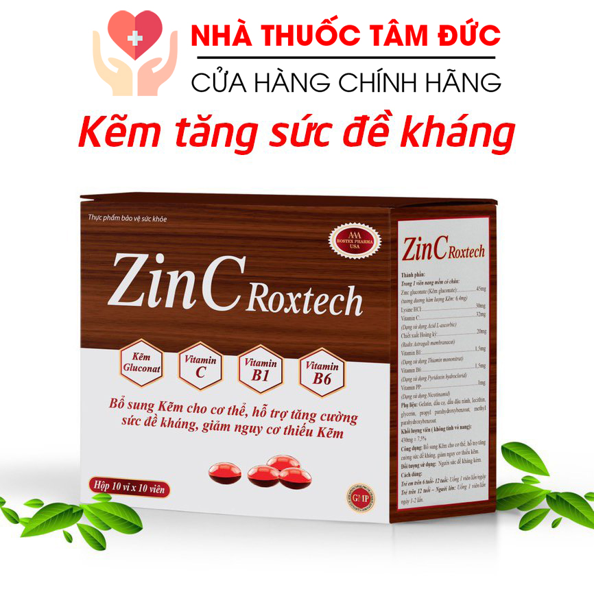 Viên kẽm zinc gluconate vitamin C B PP giúp tăng cường sức đề kháng tăng cường sức khỏe - Hộp 100 viên