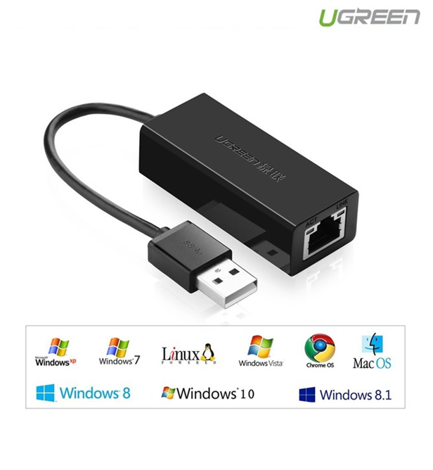 Cáp usb to lan 2.0 cho macbook, pc, laptop hỗ trợ ethernet 10/100 mbps chính hãng ugreen 20254