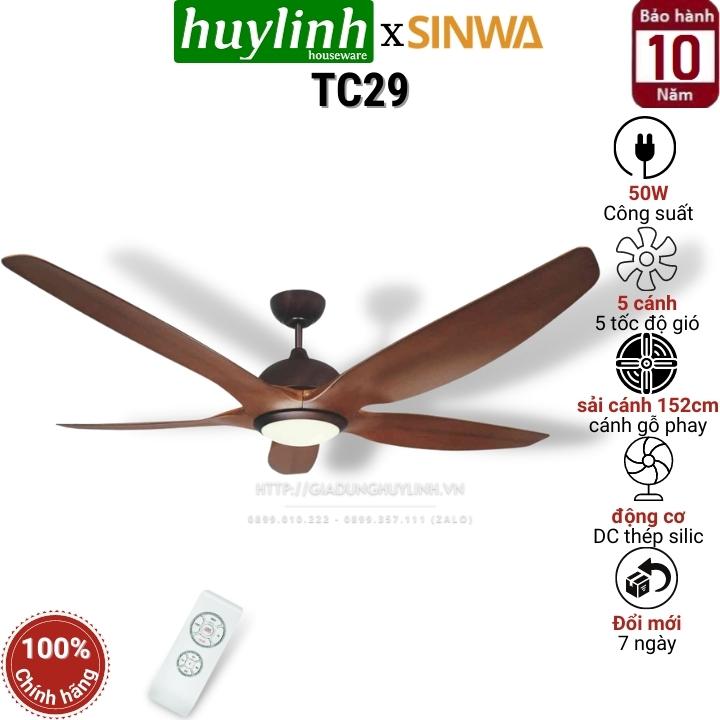 Quạt trần đèn led sinwa tc29 - 5 cánh