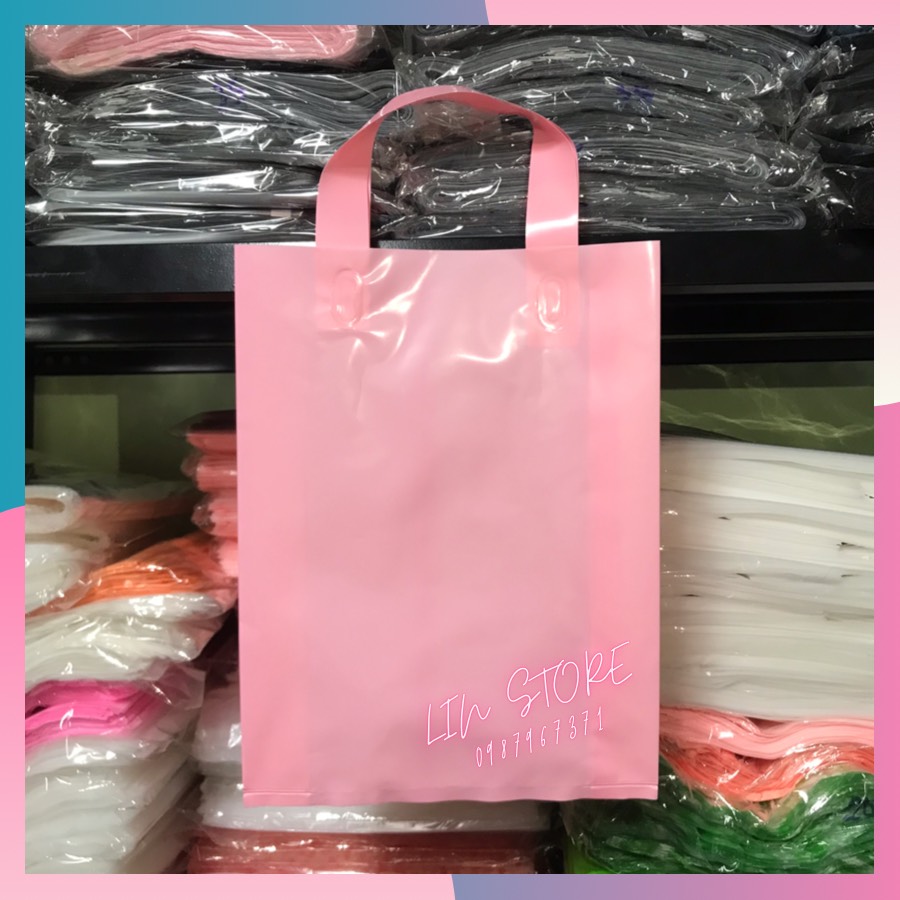 Full size - túi ép quai pe màu hồng pastel - túi pe quai ép - trơn bóng - dai dẻo