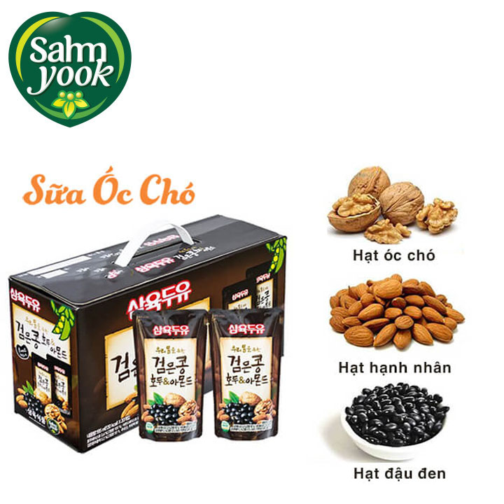 Hộp 20 túi sữa óc chó hạnh nhân đậu đen hàn quốc - sữa óc chó hàn quốc sahmyook 195ml x 20túi