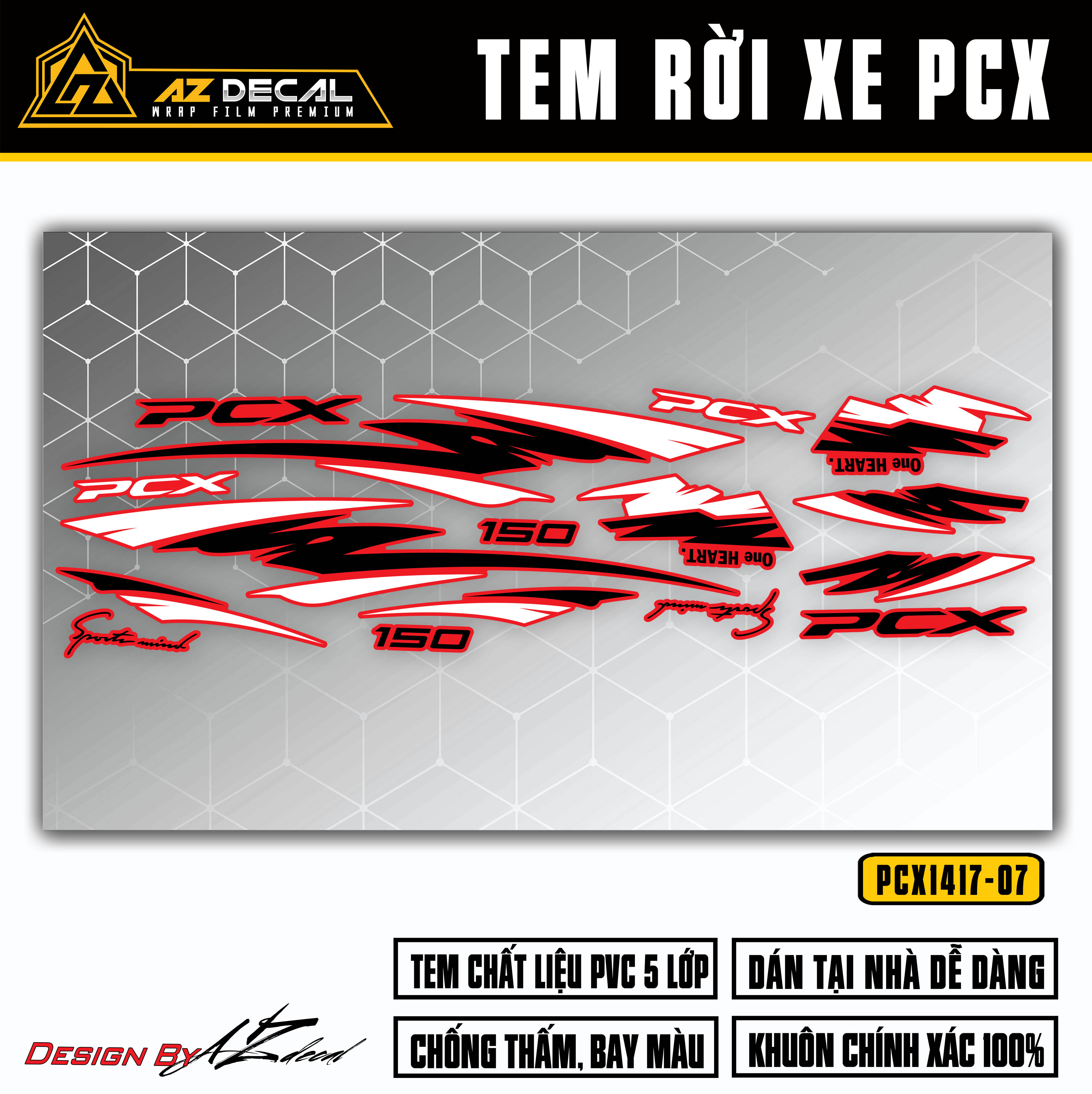 Tem Chế Xe PCX 150 Mẫu Sport Mind | PCX-07 | Decal Rời Dán Xe Máy PCX Chống Nước Chống Bay Màu - Azd