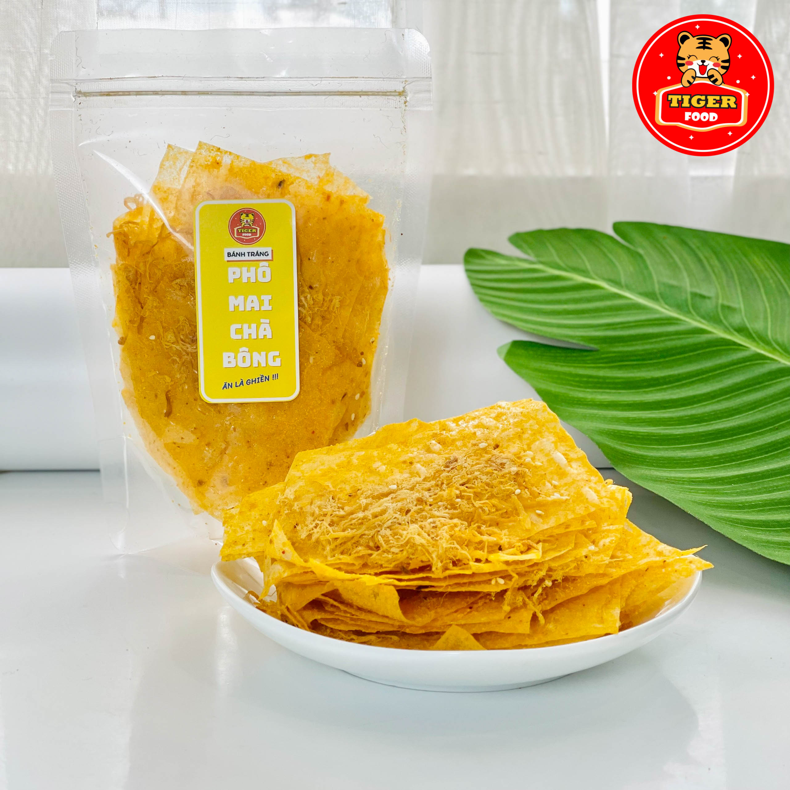 Bánh tráng phô mai chà bông 💖TIGER FOOD💖 Siêu phẩm bánh tráng phô mai miếng chà bông gói 80g - Đồ ăn vặt sài gòn