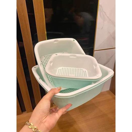 Bộ Thao Rổ Nhựa Vuông Đa Năng 6 Món ECOCO, Có Cả Rổ Và Thau Nhựa, Tiện Lợi Cho Phòng Bếp Nhà Bạn