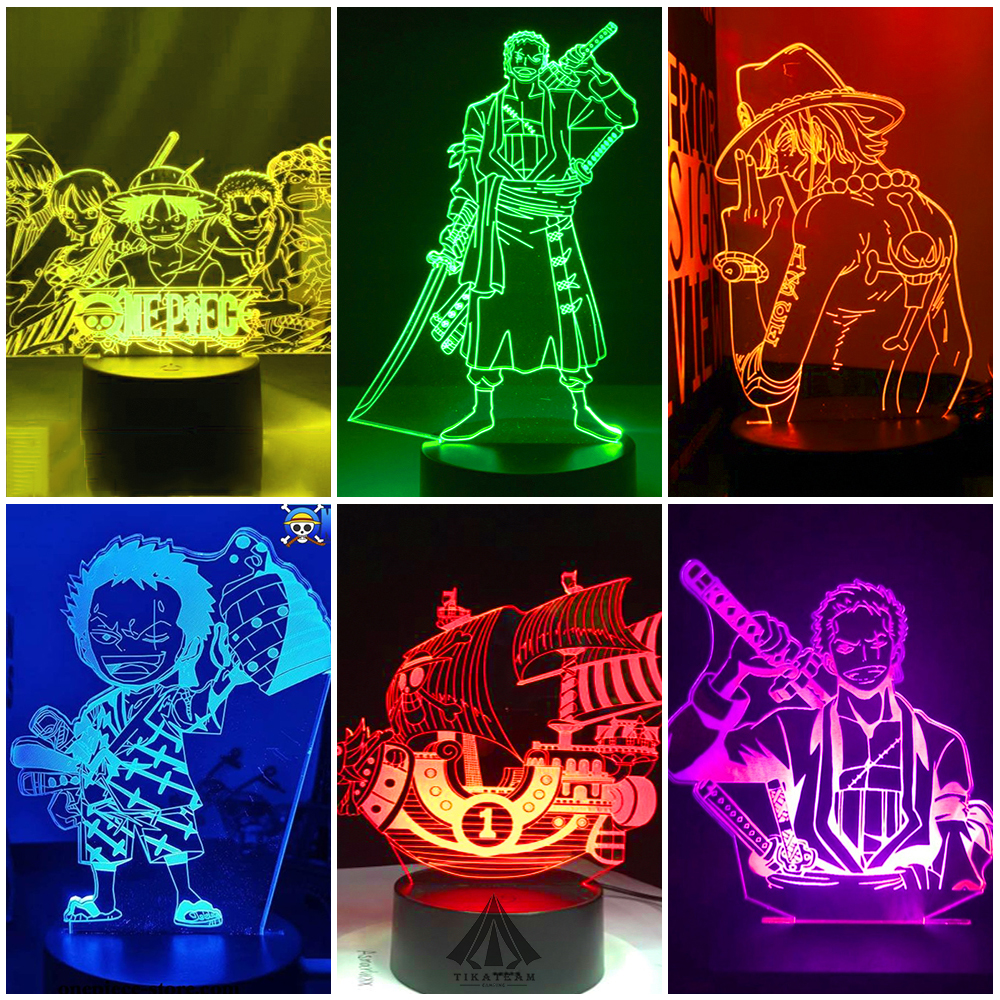 Đèn LED RGB 3D để bàn, đèn ngủ hải tặc ONE PIECE zoro, luffy, thousand sunny , bàn học, làm việc, trưng bày, cắm USB, pin