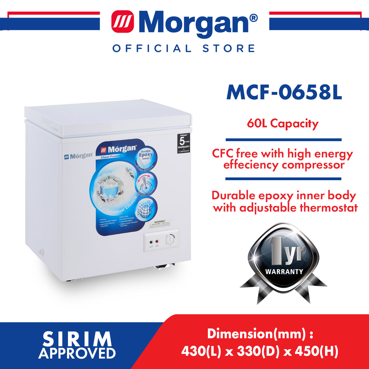 MORGAN MCF-0658L CHEST FREEZER 60L