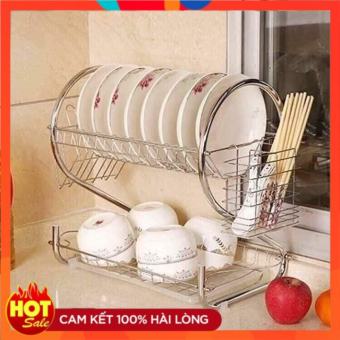 Kệ úp bát chén đĩa inox 2 tầng có khay thoát nước, kệ úp bát, giá úp bát 2 tầng, giá úp bát inox có ngăn thoát nước
