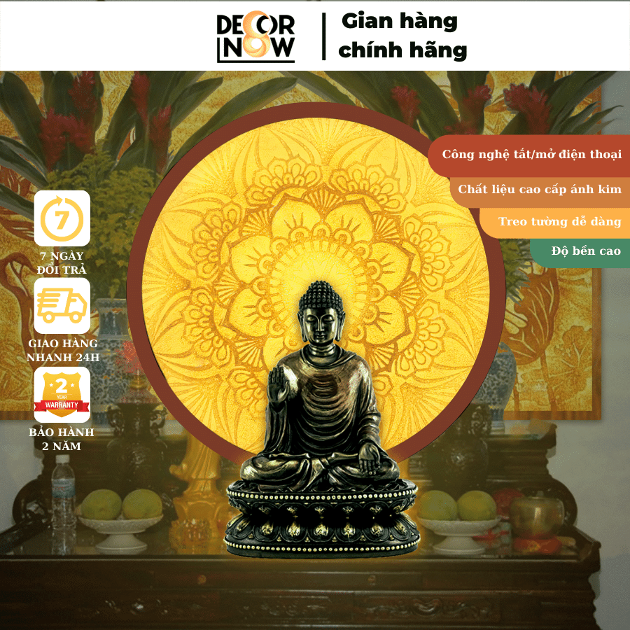 Đèn hào quang phật in tranh trúc chỉ, đèn thờ cúng ban thờ cho tượng phật, hào quang trúc chỉ MANDALA DECORNOW-TC47