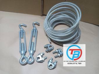 Dây phơi quần áo,  cáp bọc nhựa phi 4x 30m, 4 tăng đơ,10 khóa cáp cáp thép giá sỉ