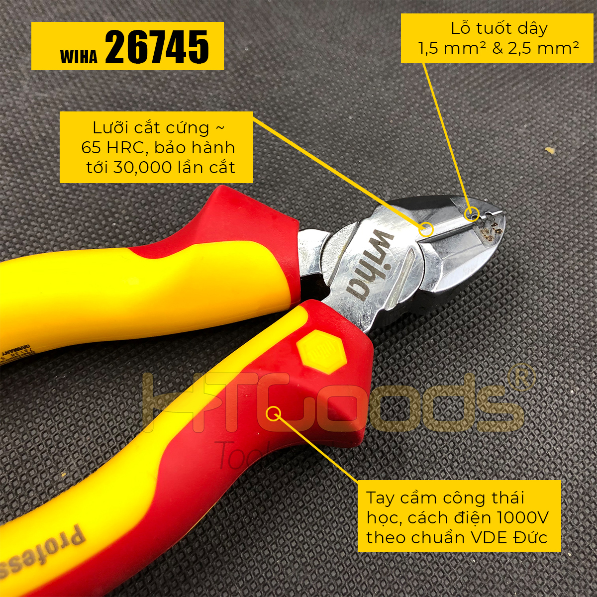 Kìm cắt và tuốt dây 160 mm cách điện 1000v wiha model 26745