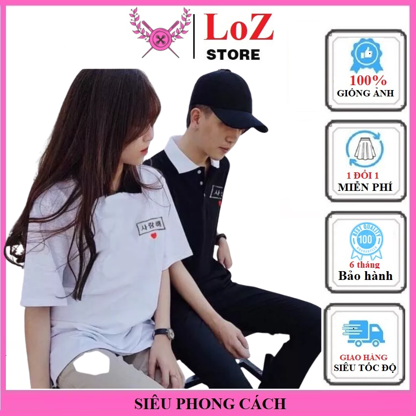 Áo polo chữ Hàn thêu tim