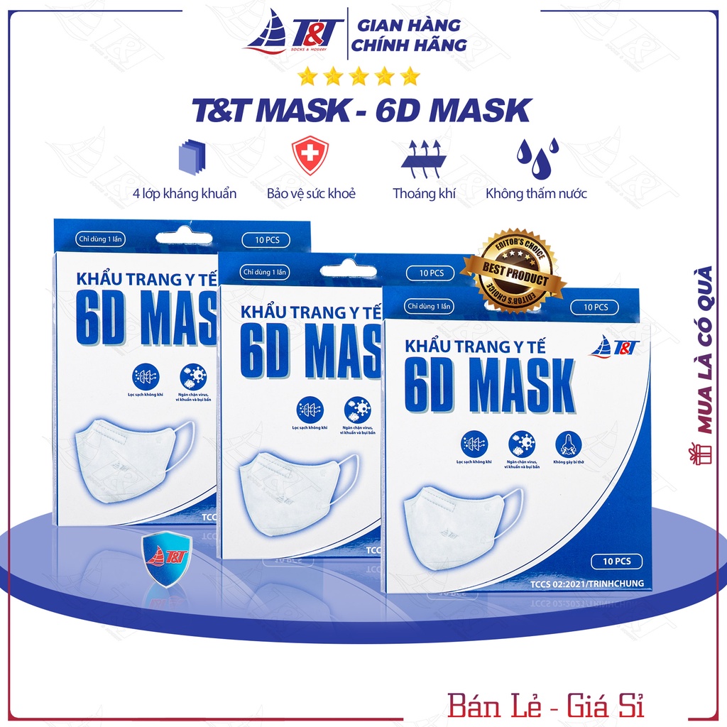 Hộp 50c Khẩu Trang 6D TT Mask 5 lớp lọc kháng khuẩn công nghệ nano