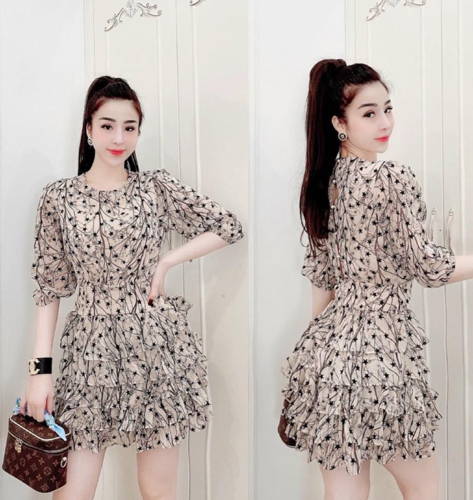 Đầm Váy Nữ Bông Sương Xếp Ly Tầng Cổ Tròn Tay Lỡ Chất Voan Lụa Thiết Kế Sang Chảnh Đi Làm Công Sở, Đi Chơi Du Lịch Cực Xinh Đẹp Beta Fashion, Free Size (40-55) Ký Mặc Vừa Nha