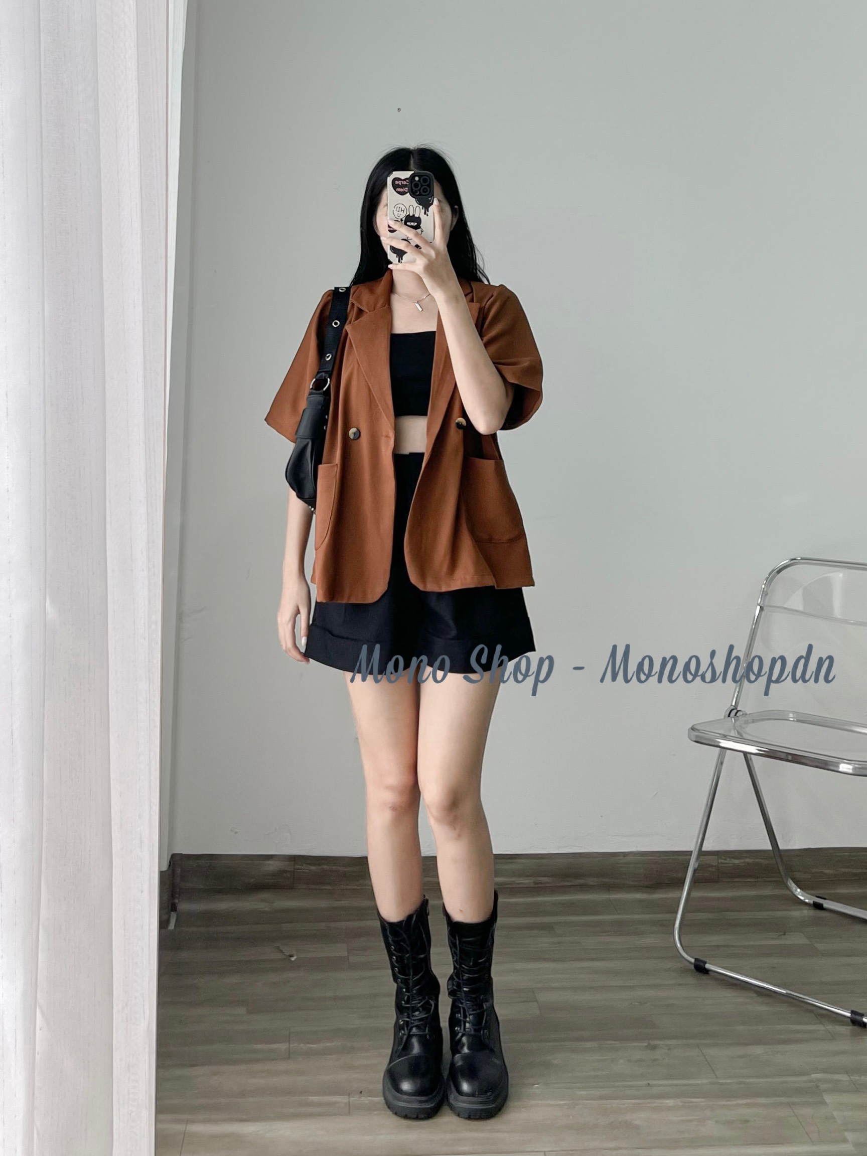 Áo blazer ngắn tay túi hộp nhún vai Ảnh thật/ sẵn mono shop, monoshopdn, monoshop