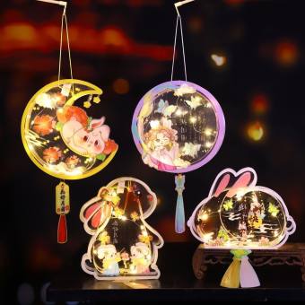 Lồng đèn trung thu tự làm, đèn lồng thỏ ngọc trong suốt, đèn trung thu cho bé kèm đèn cầy điện - Happy Life 4U