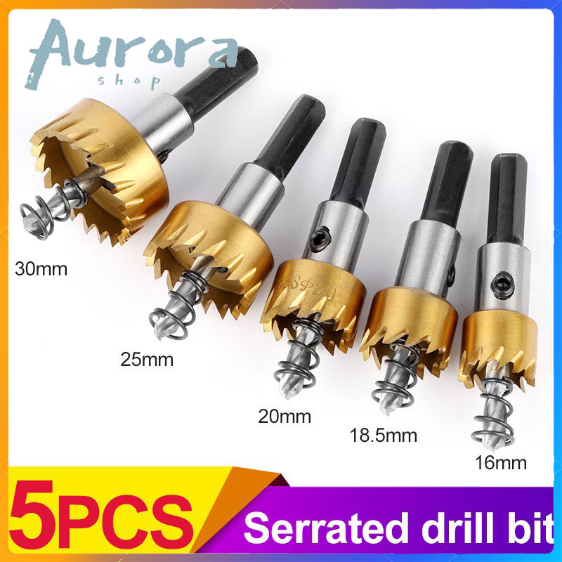 Hcm người địa phương bán] bộ 5 mũi khoan khoét lỗ - mũi khoét kim loại thép hss kích thước 16mm - 30mm có mũi định tâm