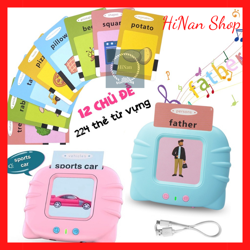 Máy đọc từ vựng tiếng anh, tiếng trung máy đọc 112 thẻ flashcard 224 từ vựng tiếng anh cơ bản giúp bé học tiếng anh Dino - HiNan Shop