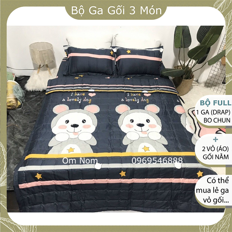 Bộ ga gối Cotton Poly, Bộ 3 MÓN mẫu GẤU TRẮNG dễ thương dành cho các bé