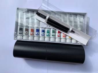 Combo 3 Món set 12 màu vẽ cơ bản, 1 cây cọ bản và vảng đen tập vẽ