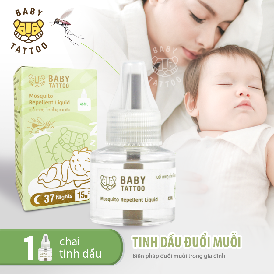 Combo Máy Xông & Tinh Dầu Đuổi Muỗi KHÔNG MÙI KHÔNG KHÓI An Toàn Cho Bé, Chống Muỗi Tuyệt Đối, Dễ Dàng Sử Dụng, Tiện Lợi BABY TATTOO