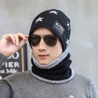 Mũ len kèm khăn lót lông họa tiết hình sao cho nam