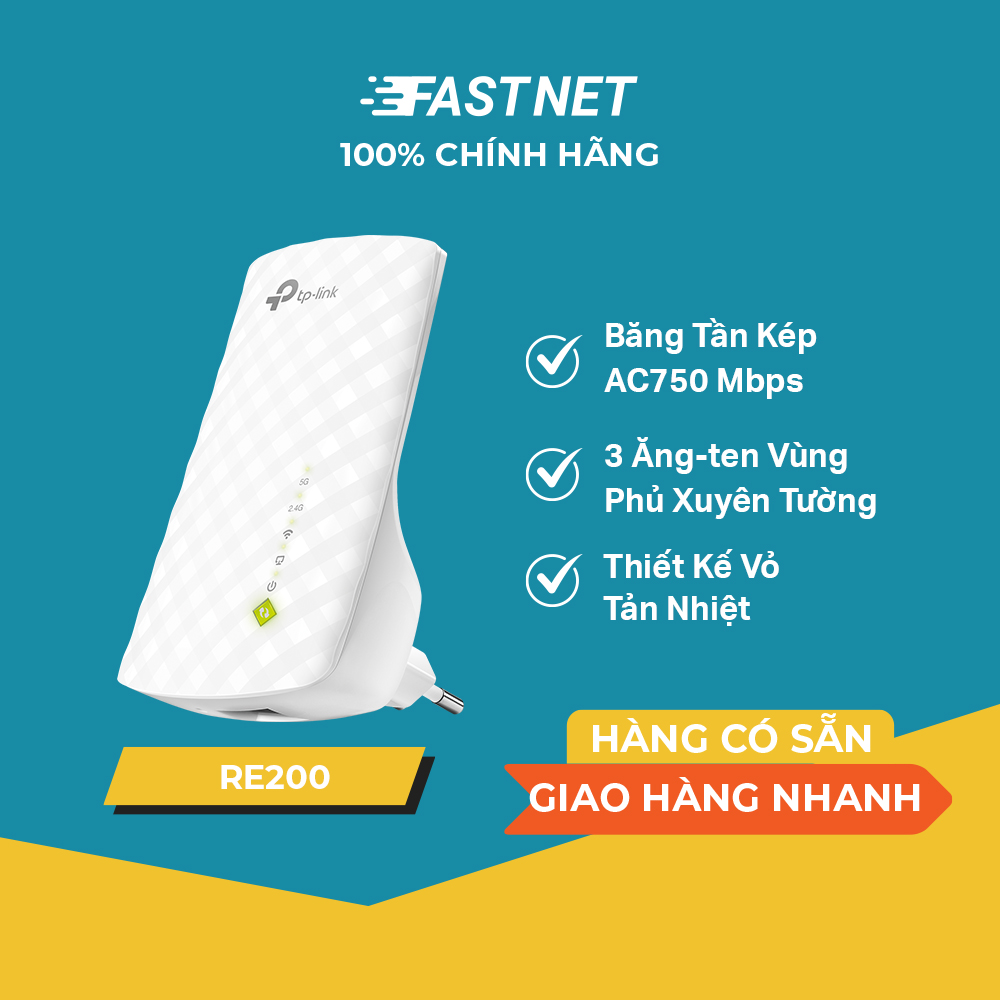 Bộ Mở Rộng Sóng Wifi TP-Link RE200 Chuẩn AC 750Mbps - Hãng phân phối chính thức