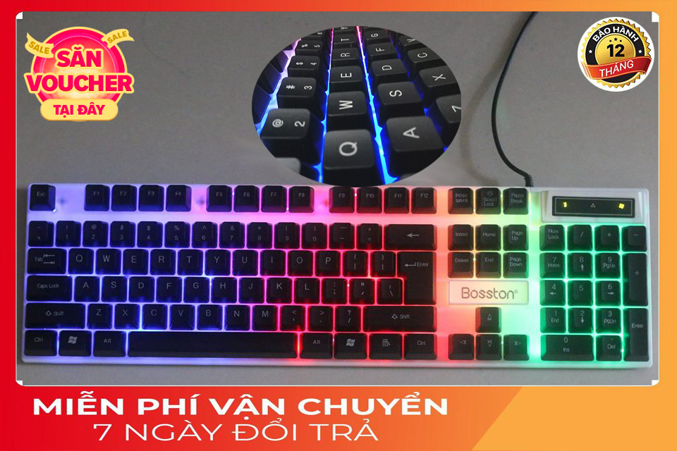 Bộ bàn phím kb boston 808 led usb - đèn bàn phím giả bàn phím cơ - combo bàn phím chuột có dây