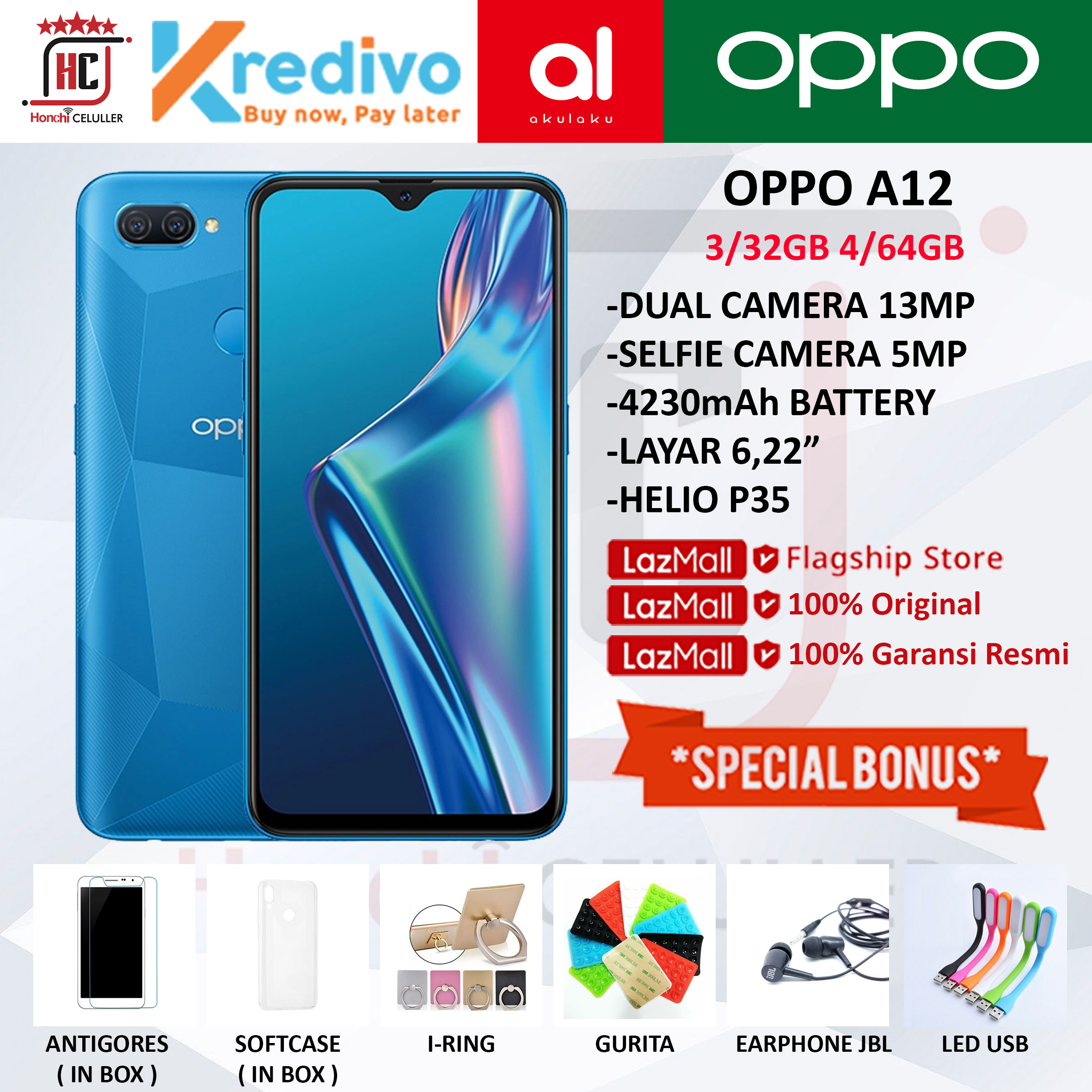 OPPO A12 4/64GB GARANSI RESMI OPPO INDONESIA BONUS Giá 1,645,000 Đồng*Miễn phí vận chuyển