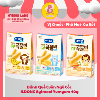 Bánh Quế Cuộn Ngũ Cốc ILDONG Ayimeal YumYum vị cà rốt - vị phô mai - vị chuối cho bé ăn dặm 40g