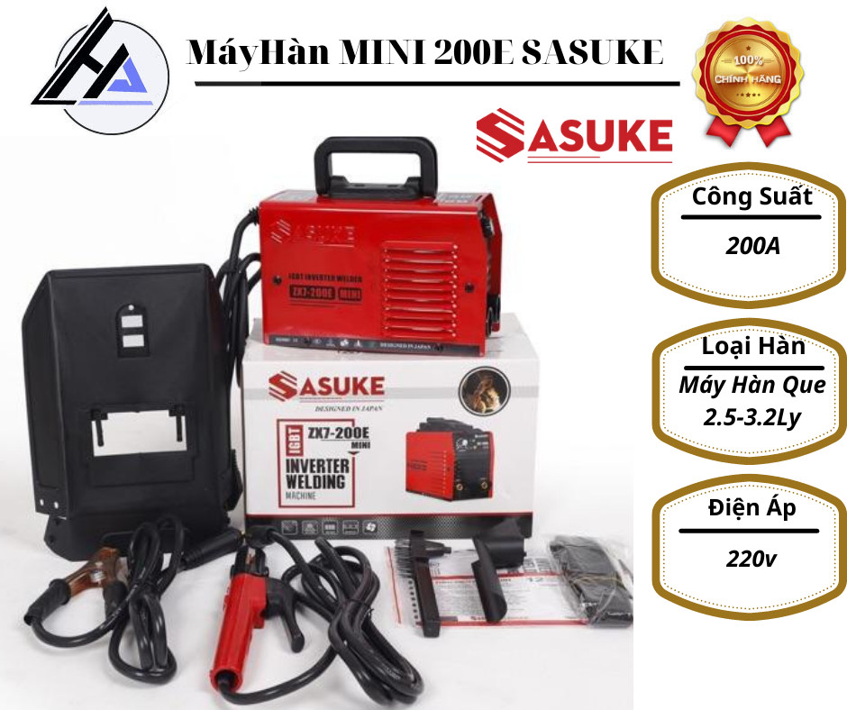 Máy hàn điện tử mini sasuke inverter zx7-200e-hàn que 2.5ly liên tục-bảo hành 12 tháng