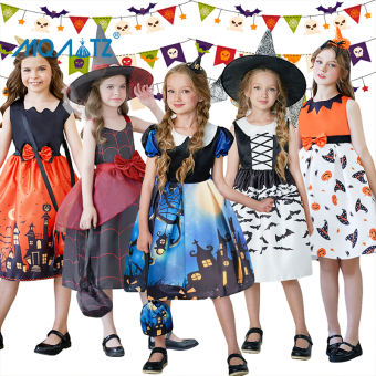 Mqatz 2 cái với túi lễ hội trang phục Halloween cho trẻ em quần áo trẻ em bé gái công chúa partydresses ma hình dạng bí ngô cosplay ws021