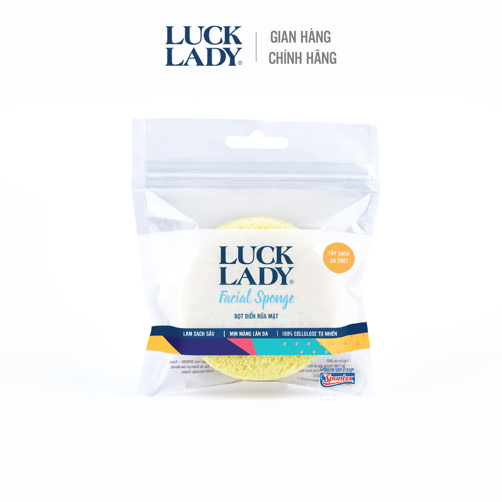 Miếng rửa mặt bọt biển Cellulose tự nhiên Luck Lady